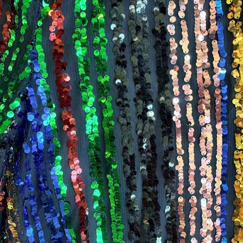 Love by Design Rainbow Sequin 2 Piece Set Crop Top M Pants S Festival Party Glam